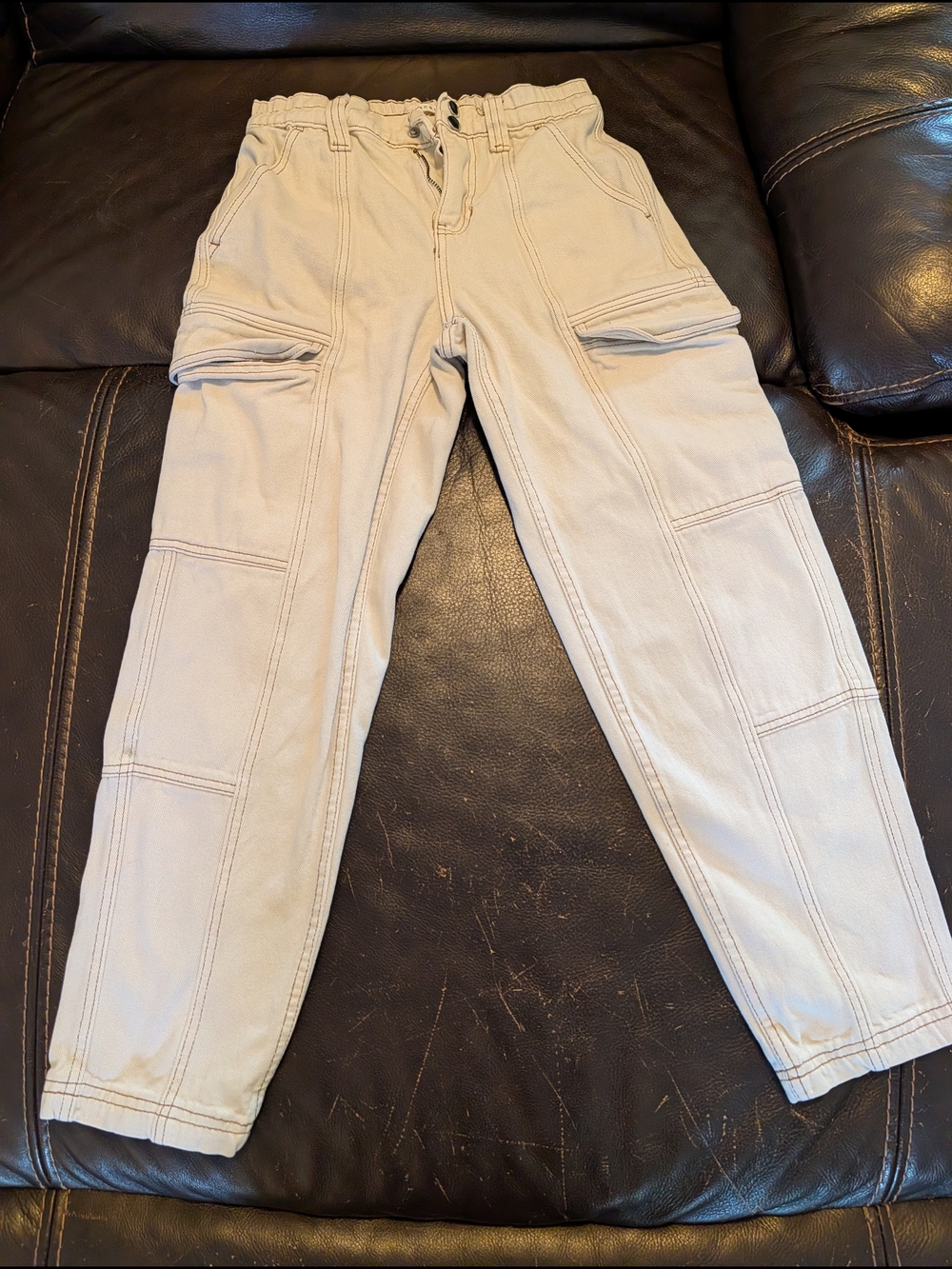 PacSun Beige Straight-Leg Cargo Pants with Utility Stitching